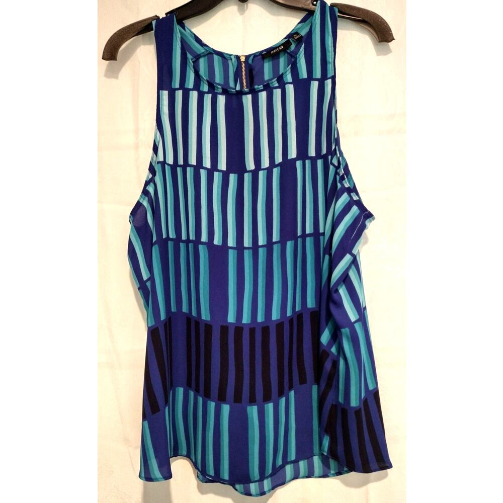 Apt 9 XL Blue Teal Sleeveless Blouse Dressy Flowy Geometric Beachy Vacay Retro